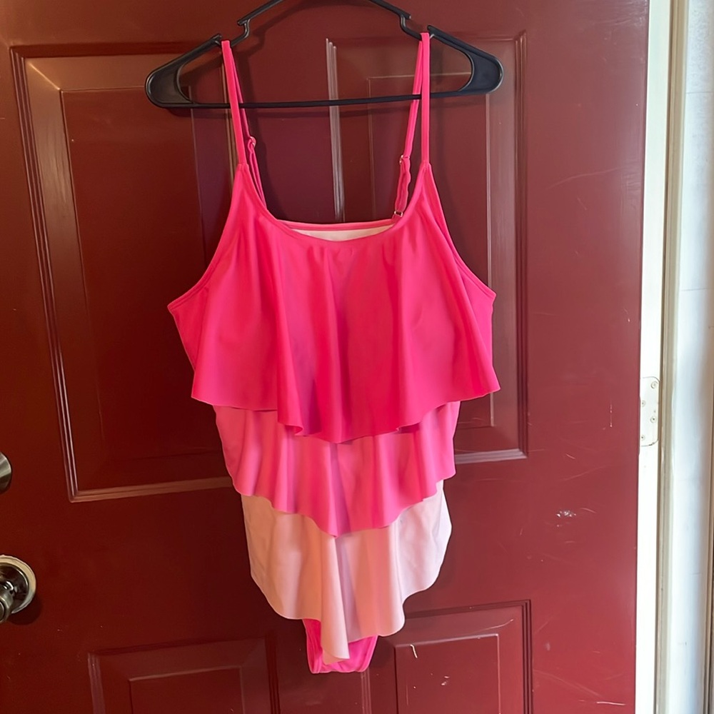 Pink SHEIN one piece ruffle bathing suit